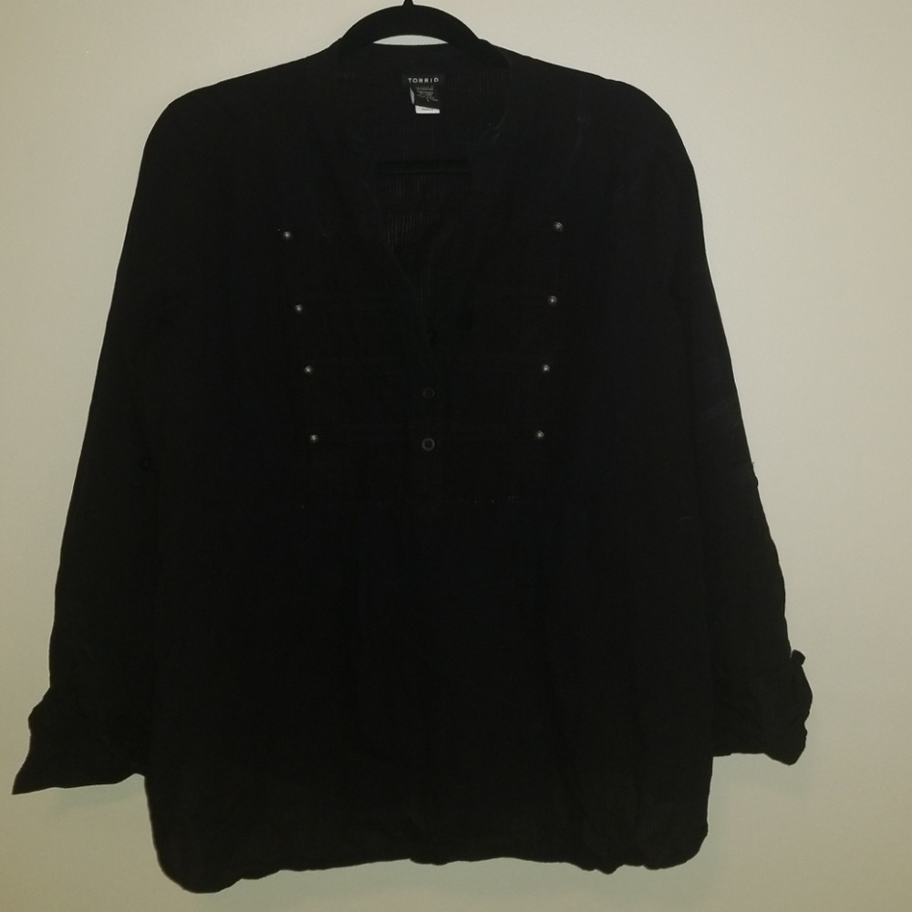 Black Long Sleeve Pin Stripe Military Blouse
